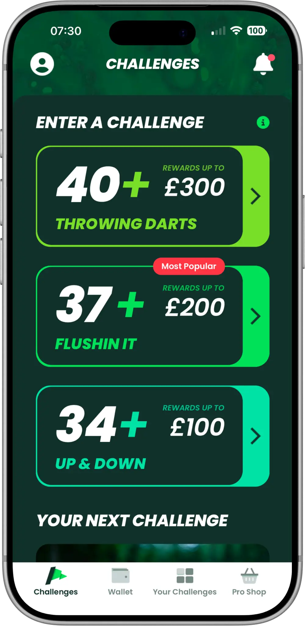 Stable Stakes App - Challenges Screen